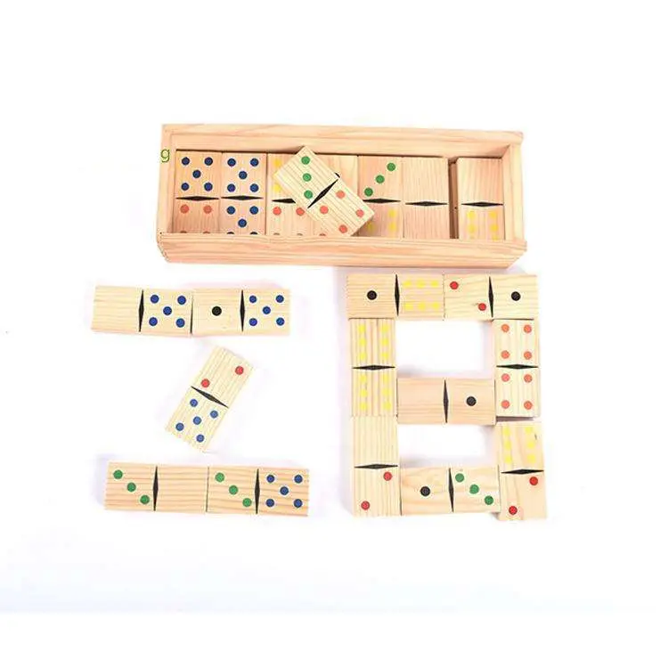 Dominos Set Game 28 Pieces Double Six Domino in Durable Wood Box for Kids Party  Anytime use