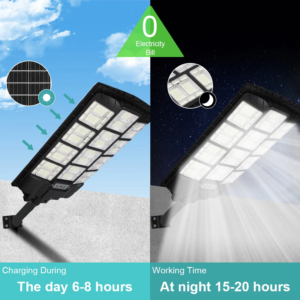 500W 1000W 1500 Wattage High Lumen Motion Sensor Solar Security Waterproof Outdoor Solar Powered Street Light