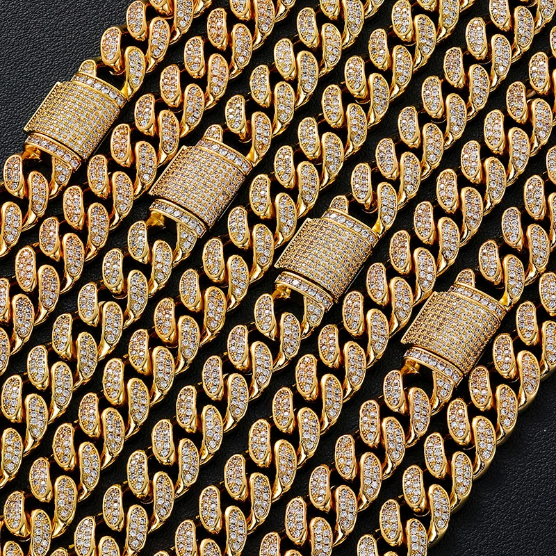 Hip Hop Jewelry Men Women 14K 18K Gold Filled Plated Brass Zircon CZ Diamond Iced Out Miami Cuban Link Chain Necklace