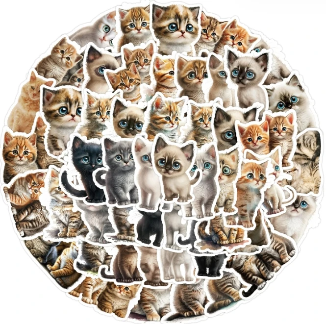 The latest 50 cute kitten puppy doodle cell phone water cup computer waterproof handbook custom stickers