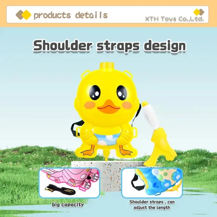Factory Wholesale Cute Cartoon Duck Frog Dinosaur Animal Water Shooter Hot Summer Large Capacity  Water Gun Toy With Backpack