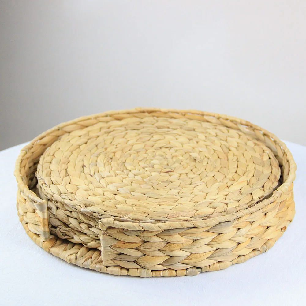 2023 Wholesale Natural Round Woven Placemats Seagrass Placemats Heat Resistant Rattan Placemat Set