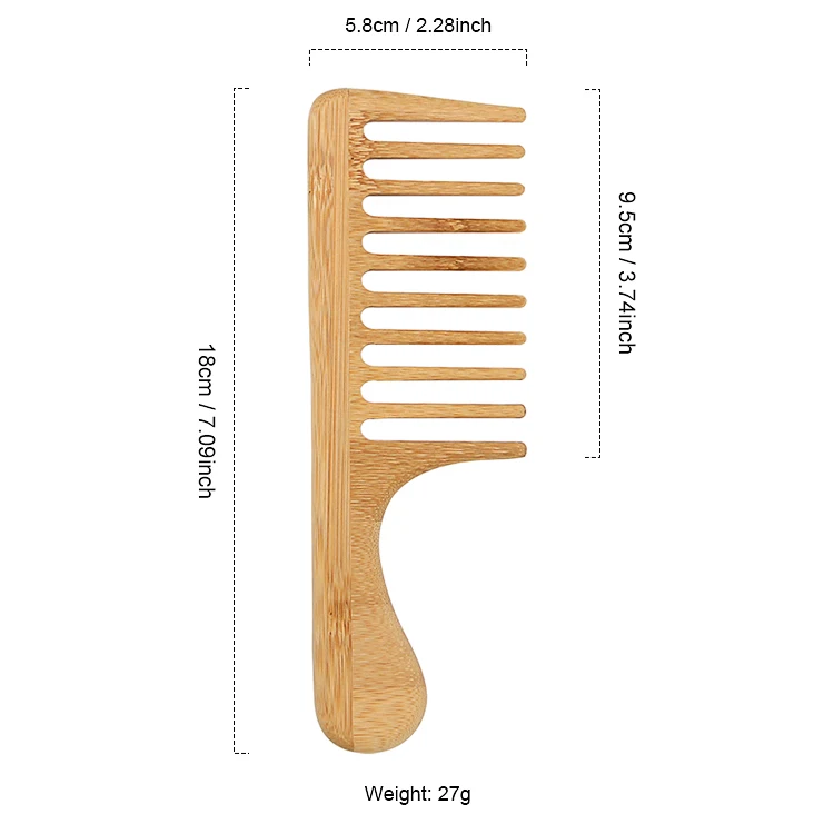Eco-friendly Custom Logo Anti-static Handmade Bamboo Wood Wide Tooth Wooden Hair Comb