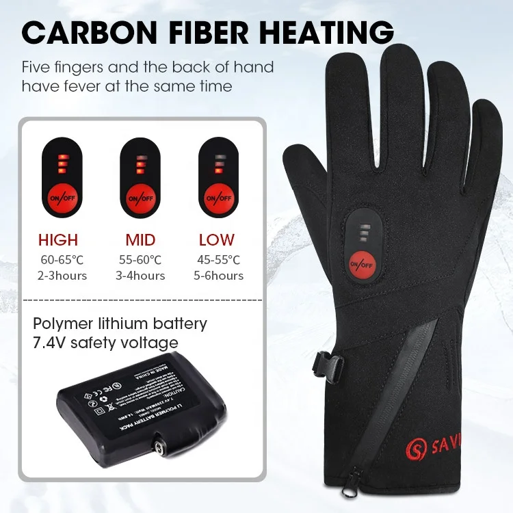 Custom Riding Silicon Anti Slip Windproof Microfiber Electric Safety Heated Gloves Touchscreen Heating Gloves