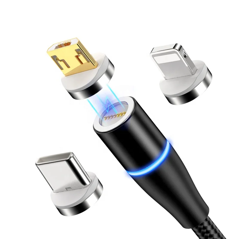 Vnew высококачественный usb кабель в нейлоновой оплетке Многофункциональный 3 в 1Micro/8pin/Type C 3A Магнитный кабель для мобильного телефона (62387537377)