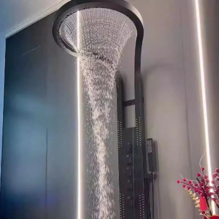 china custom wide big ceiling shower system rainfall shower head black with handheld combo high pressure water flow