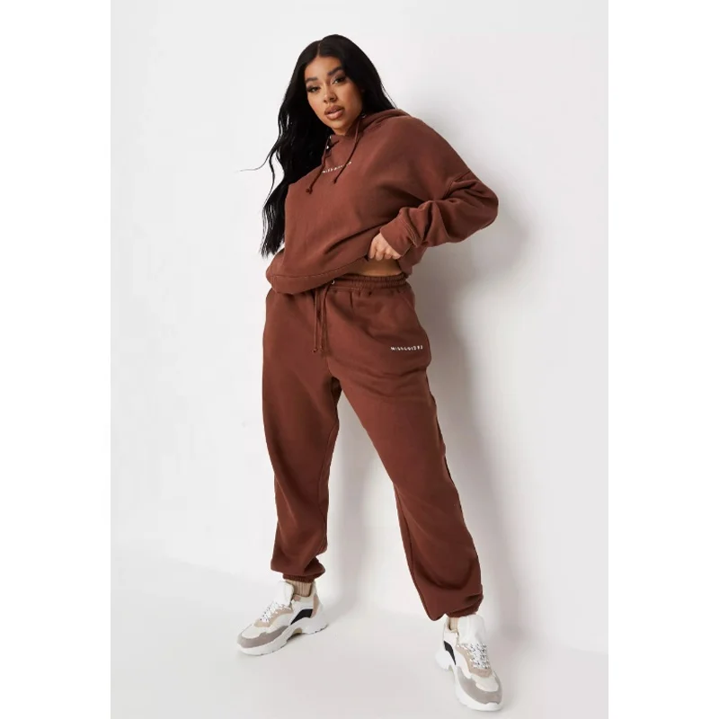 Fall french terry hoodie sweat suit sportswear tracksuits women plus size custom logo women sweat suit set