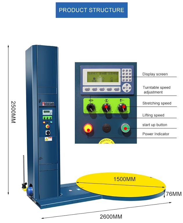 YF-2000 Heavy Duty Film Automatic Pallet Wrapping Machine Wooden Box Film Wrapper Plastic Film Stretch Wrapping Machine Factory