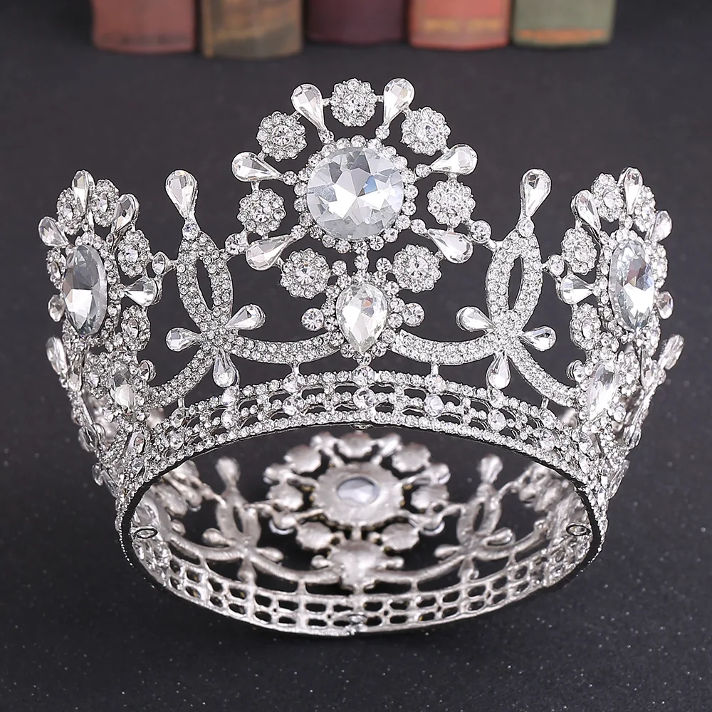 ROMANTIC Full Round Bride Wedding Crown Retro Round Baroque Queen Tiara King Crown
