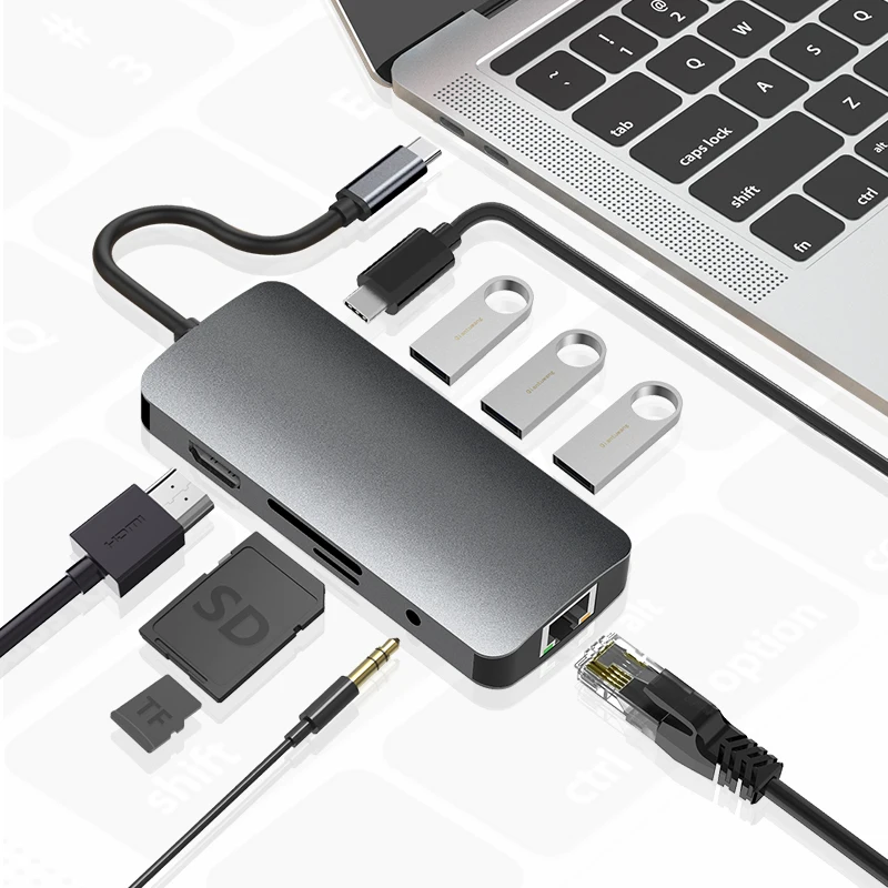 9 в 1, многофункциональная док-станция для ноутбука, Usb C концентратор
