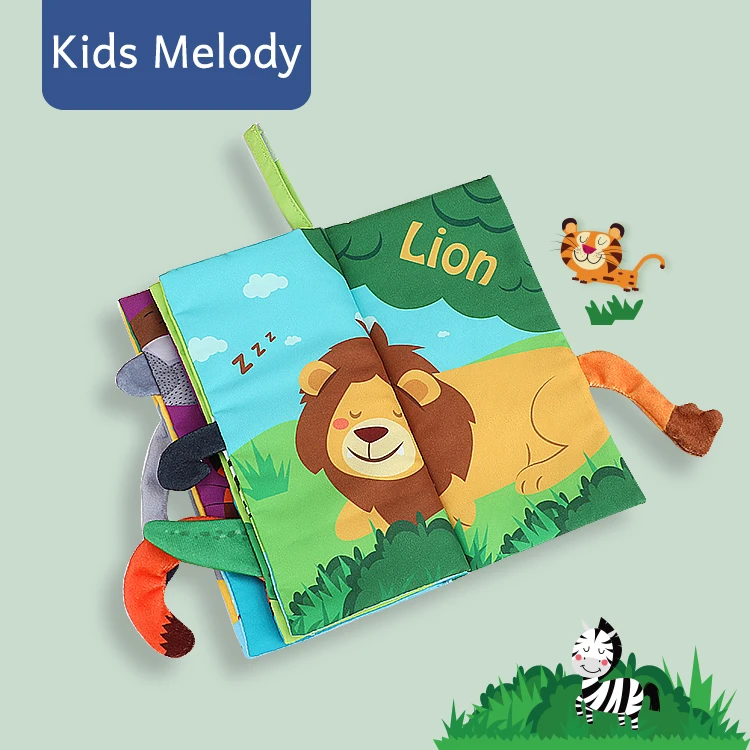 
Amazon hot selling tail Animals story book baby soft Fabric cloth book for Baby toy 