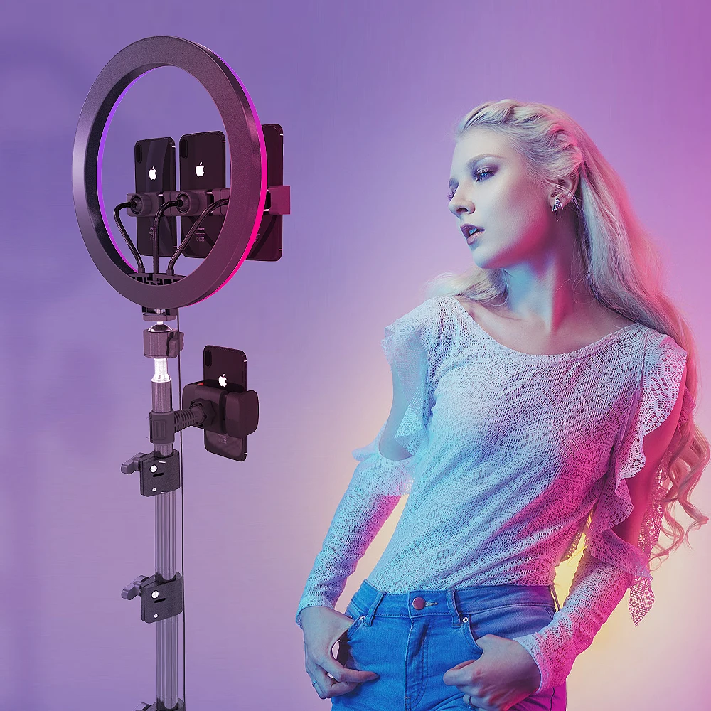 18 дюйм перезаряжаемый напольный кольцевой светильник 360 photo booth дешевая селфи-кольцо led светильник с штатив-Трипод стойка