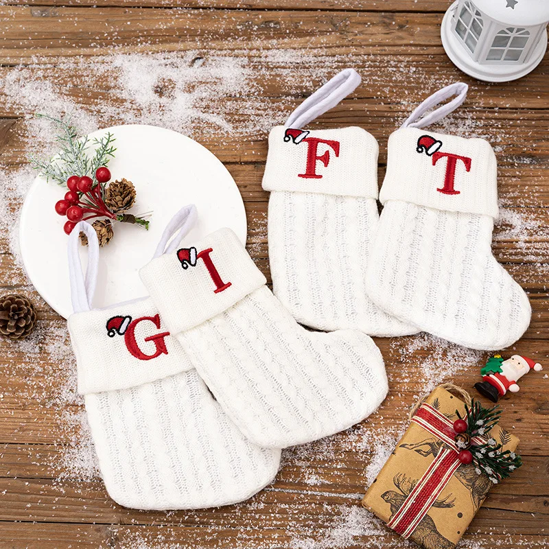 Wholesale Embroidered Knitted Alphabet Christmas Stockings Gift Bags For Home Xmas Tree Ornament