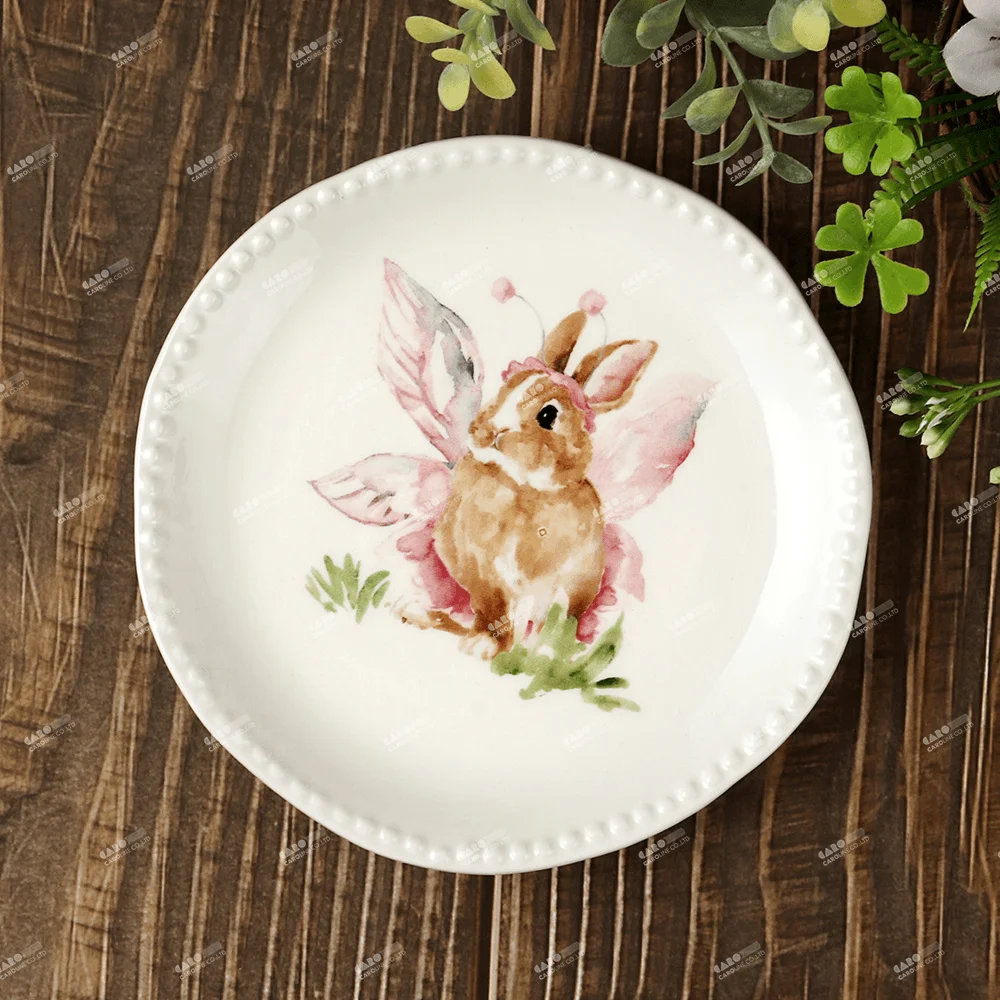 Caroline Design Rabbit and Floral Series Ceramic Dinnerware for Easter