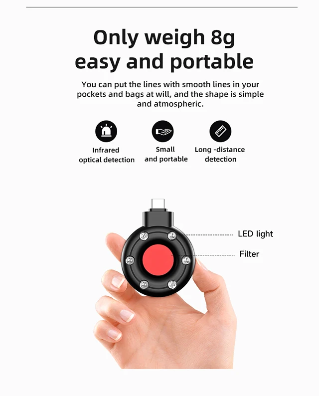 Portable Camera Detector Mobile Phone USB IR Alarm for Outdoor Travel Hotel Rental Anti Candid Camera Finder Led Light