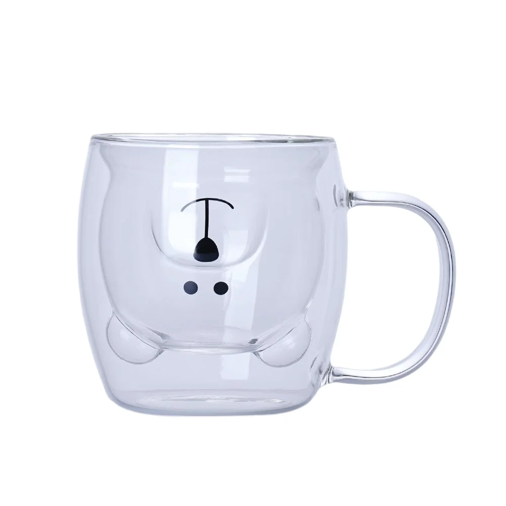Hand Made Heat Resistant Borosilicate Glass bear shape Double Wall Coffee Cups with Handle