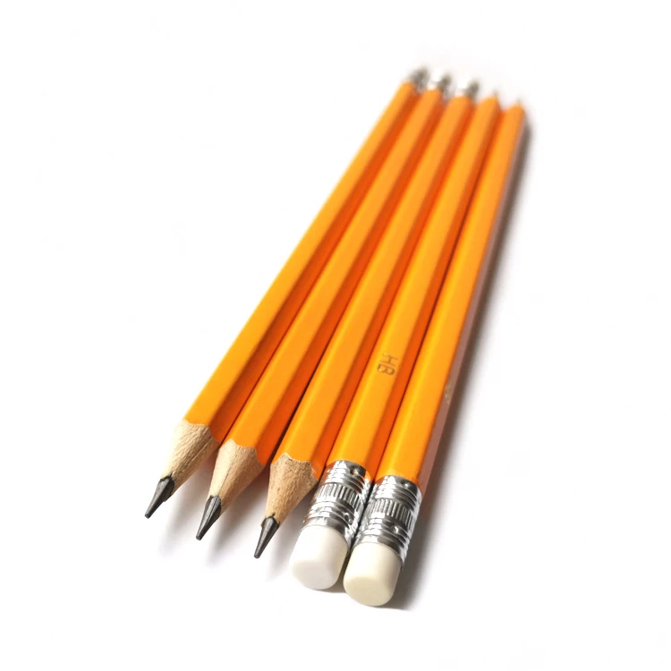 Shenzhen Yellow Colored Body Wood Pencils with Eraser Topper