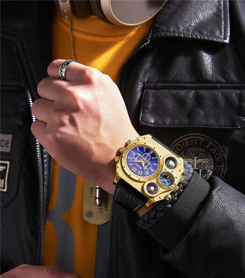 Oulm 1349 Big Dial Sport Watches Men Luxury Brand Quartz Wristwatch Decorative Compass casual Leather Watch Male Clock