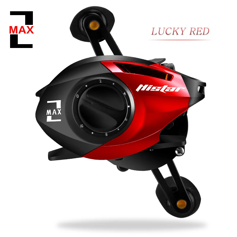 HISTAR Dual Brake System 5+1 BBs 8KG Drag Power 6.3:1 High Speed Gear Ratio MAX Series Red Baitcasting Fishing Reel