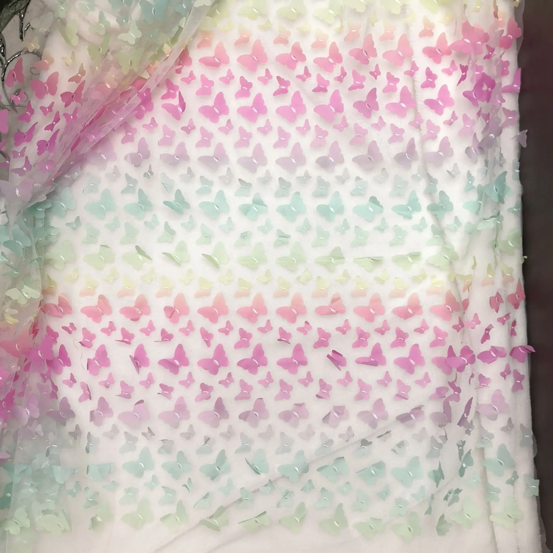 3D кружевная сетчатая ткань с лазерной градиентной вышивкой 100% полиэстер тюль для платья