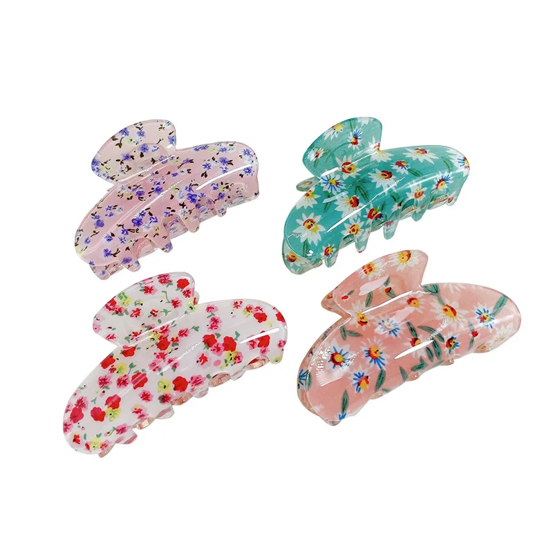Japan and South Korea New Hair Claw Acrylic Pattern Color Hair Claw Clip Fashion Elegant Flower Hair Accessories Wholesale