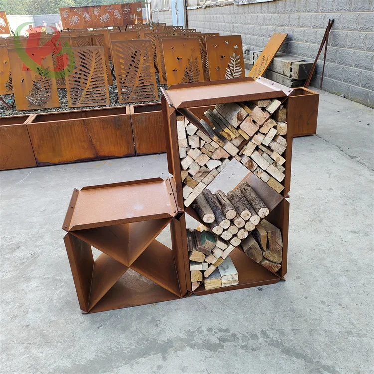 outdoor firewood log rack for gathering firewood corten steel firewood storage rack