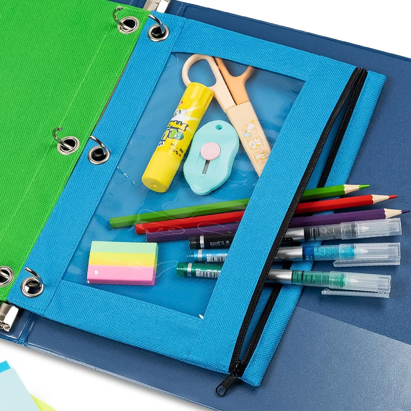 Colorful Oxford Fabric with Mesh Net Bulk Black Pencil Bags Zipper Pouch for 3 Ring Binder for Students