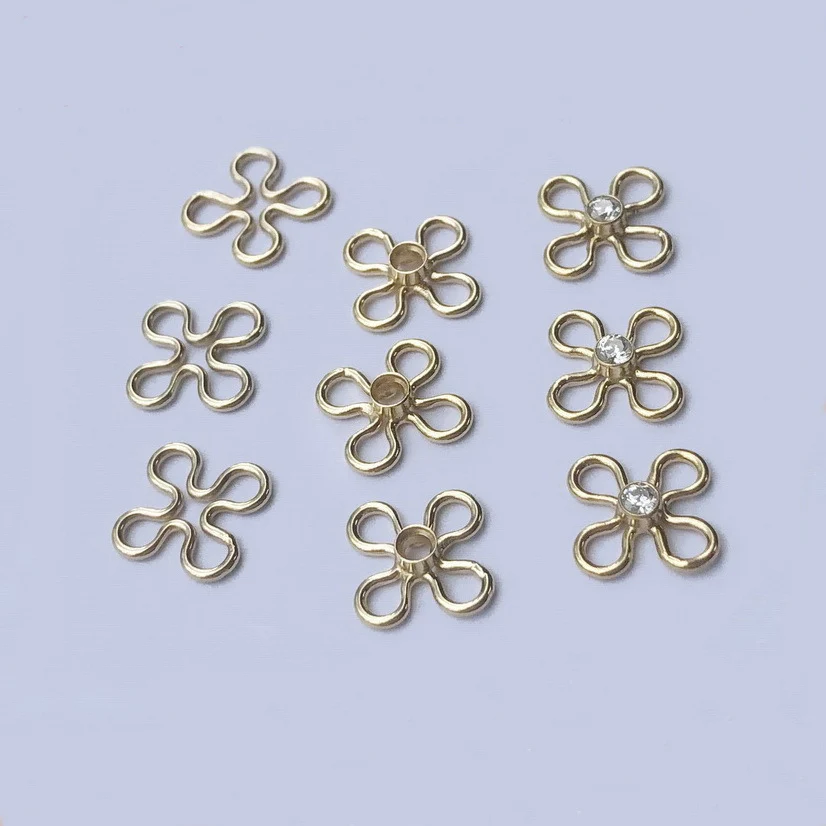 7.5mm Leaf Closure Ring Spacer Charms 14K Gold Filled Zircon Micro Paved Clover Shaped Pendant Connectors For DIY Jewelry Making