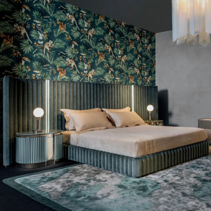 Modern Minimalist Leather Bed for Master Bedroom Genuine Leather Revolving Feature Light Luxury Internet Famous Bedroom Set