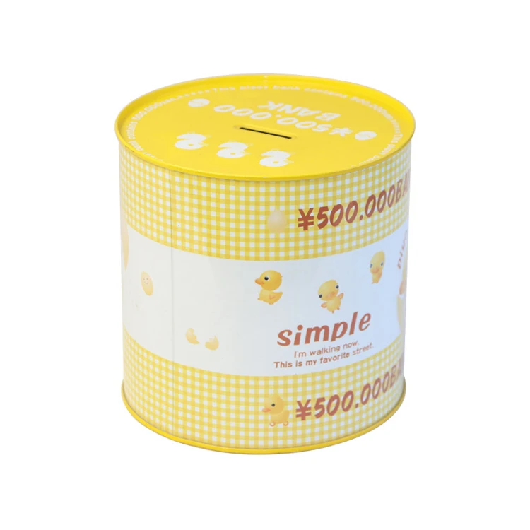Round shape cute printing unique coin banks promotional coin saving bank for Children