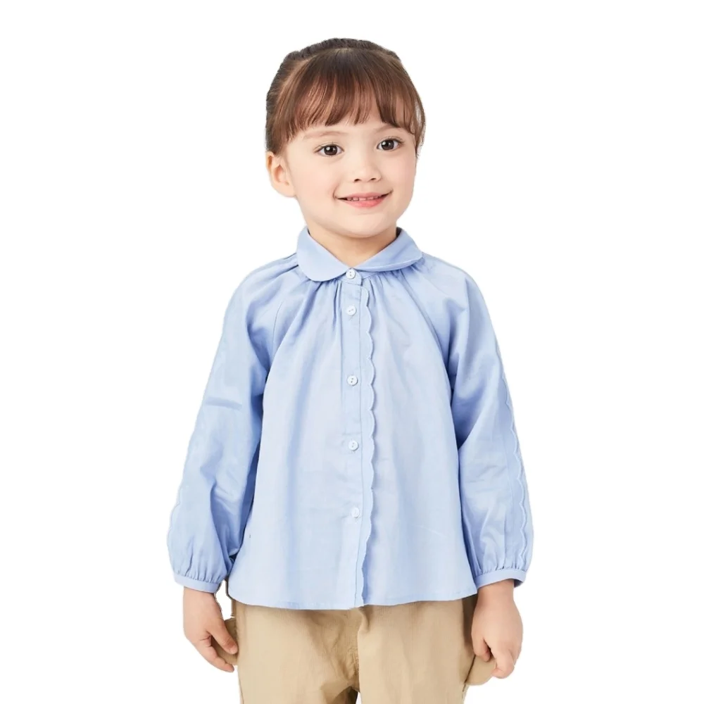 Gap Child Toddler Girls Shirt Breathable O-Neck Formal Top with Striped Pattern and Embroidered Technics Baby Tops
