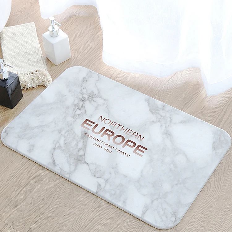 Marble pattern anti-slip anti fatigue natural diatomite custom floor mat