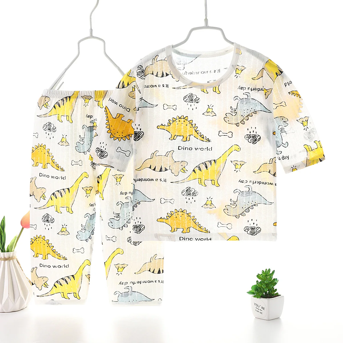 
Air-conditioned 2-10 Years Kids Sleepwear Girls Boys Cute Cartoon Print Pajamas Summer Cotton Pijama 2pcs Short-sleeved set 