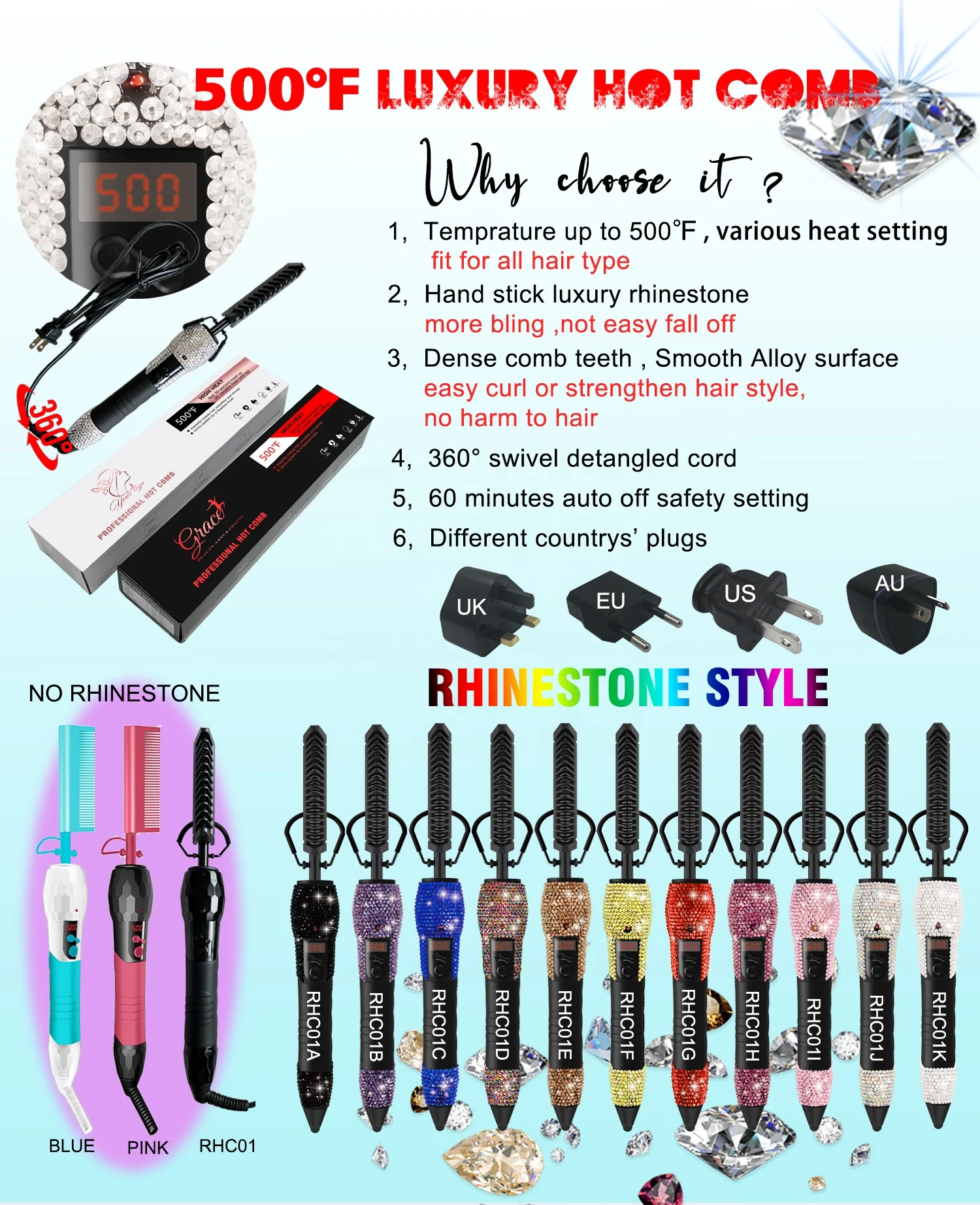 Private label wax stick hair repair serum heat protectant spray curly hair mousse Straightening 500F hot comb hair styling Kit