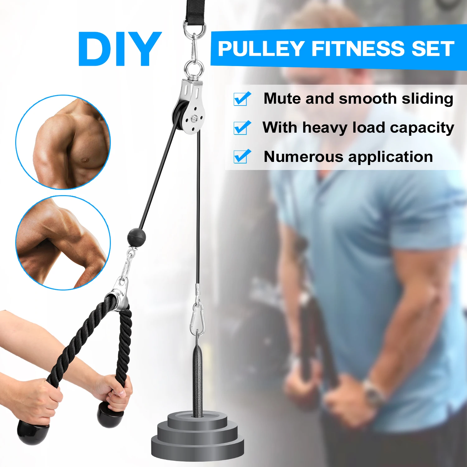 Upgraded Loading Pin Professional Pulley Cable Machine Home Fitness Equipment adjustable Tricep Rope Shoulder-home Gym Equipment