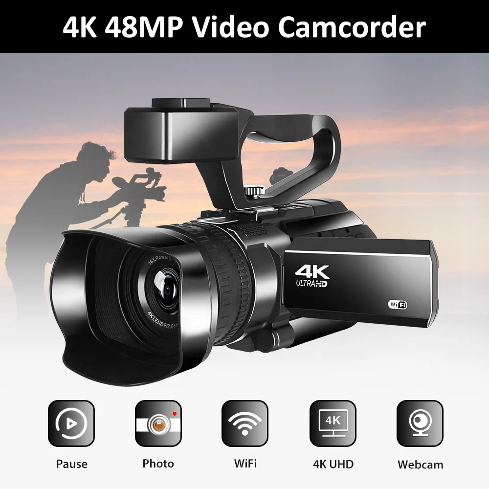 Digital Vlogging Camcorder 48MP Stream Camera for YouTube Live Streaming 30X Digital Zoom WiFi Night Vision 4K Video Camera