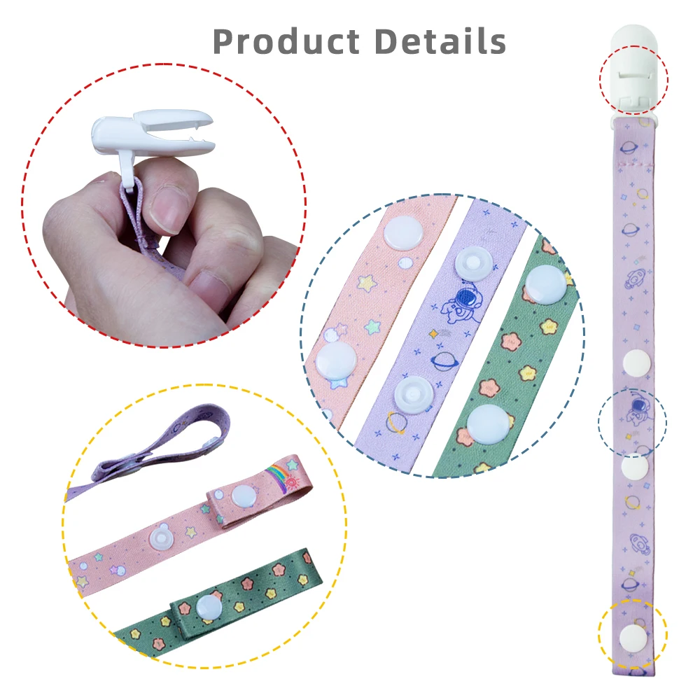 Universal Boys and Girls Adjustable Pacifier Chain Teething Toys Baby Pacifier Clips with Button