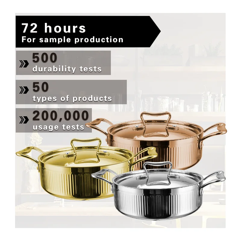 Modern Design Premium Quality Vertical Stripes Design with Short Body Triply Stainless Steel Cookware Casserole for Hotel