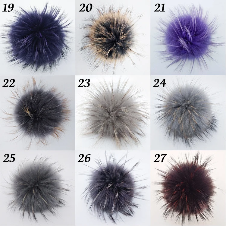 Hot selling pompom raccoon fur real raccoon fur with snaps fur pompom for beanies