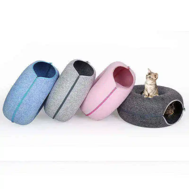 Custom Pet Products Wholesale Washable Luxury Large Cat Pet Dog Bed Felt Donut Cat Cave Fabric Tunnel For Pets