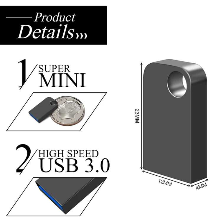 Mini Metal USB 2.0 3.0 Zinc alloy Flash Drive with Keychain Thumb Drive Water Proof Mini USB Stick  Pendrive