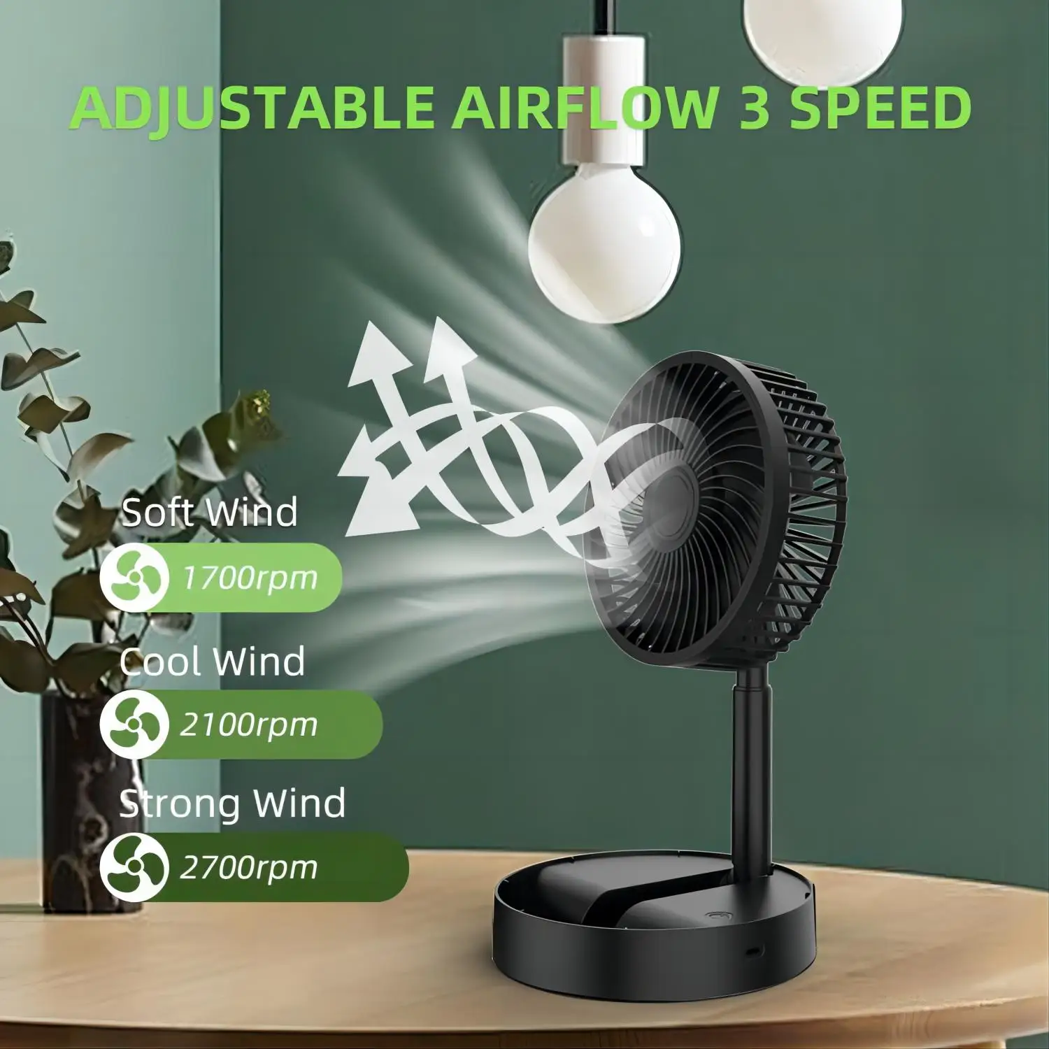 RoHS 3 Fan Speed 5V DC Wireless USB Rechargeable Foldable Air Cooling Portable Fan Electric Smart Desk Table Folding Fan