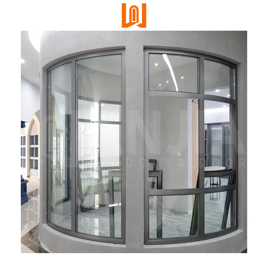 WANJIA Custom Villa Aluminum Curved Fixed Window Floor To Ceiling Fixed Glass Window