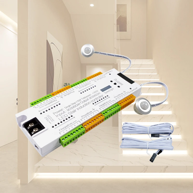 DC12V/24V 32 ступени, система управления освещением для лестниц, Автоматический Инфракрасный датчик движения для человеческого тела, контроллер освещения лестницы