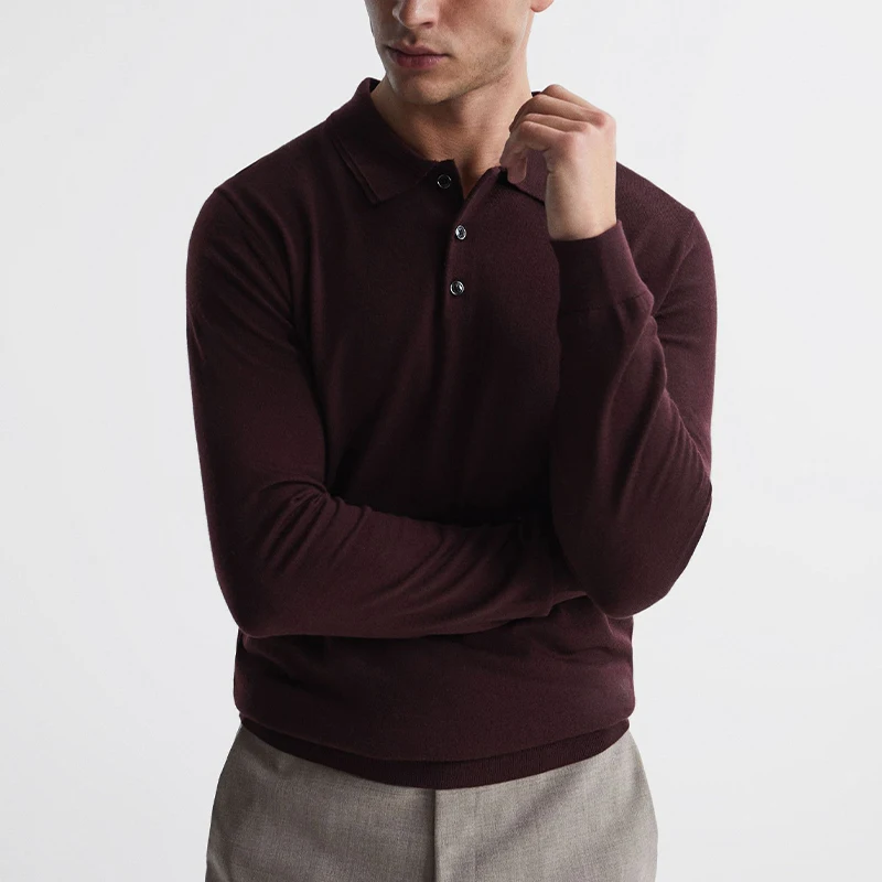 Merino wool clothing manufacturers thermal underwear long sleeve button neckline polo knitted jumper sweater shirt