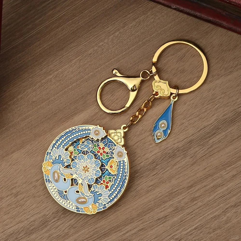 Factory customized lapel pins round engraved with exquisite floral pattern, meaning good luck key gifts