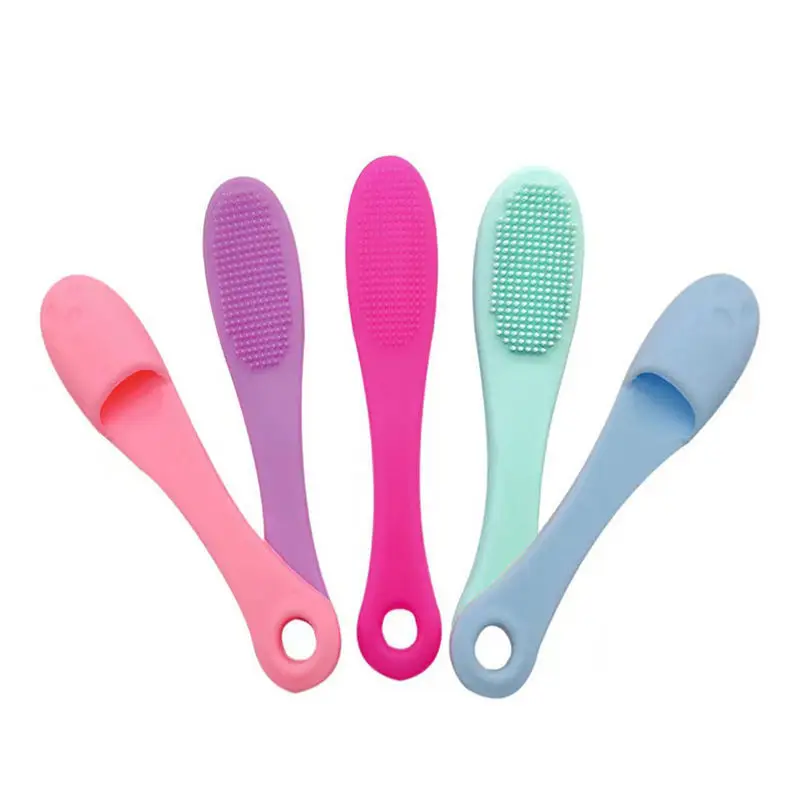 colorful silicone face brush plastic handle Soft rubber finger wash face brush for nose cleaning blackhead tool