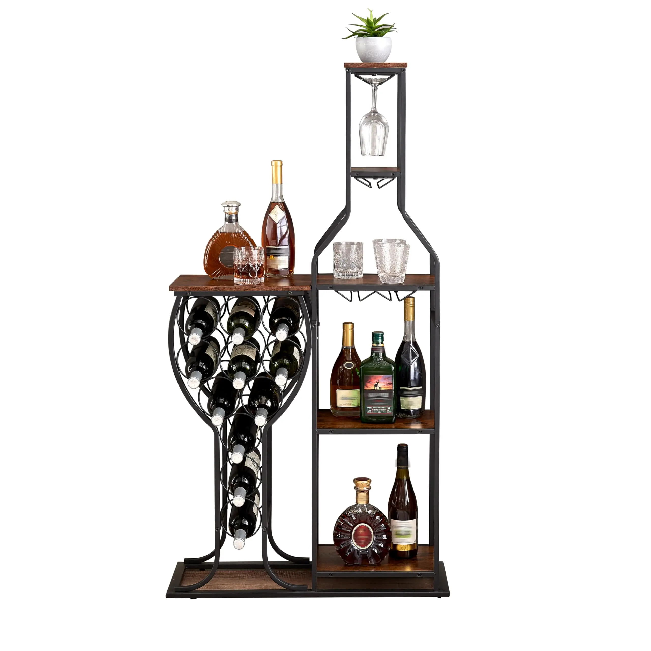 Home Bar Kitchen Dining Room 11-Bottles Wine Bakers Rack Hanging Glass Holder 5-Tier Freestanding Storage Shelves