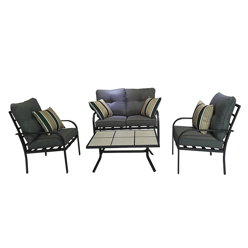  4-Pce Dining Table and Metal Garden Chair Sets for