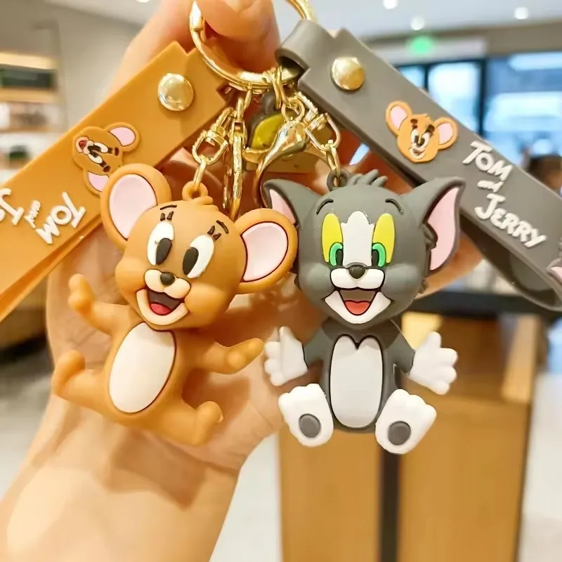 Wholesale Custom Soft PVC Rubber Cute Mini Cartoon Cat And Mouse Key Chain 3D Lanyard Bag Charm Keychain